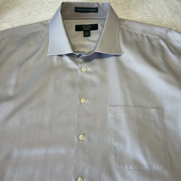 Pronto Uomo Dress Shirt Men's 18 32/33 Gray Striped Long Sleeve No Iron Slim Ft - Picture 7 of 10